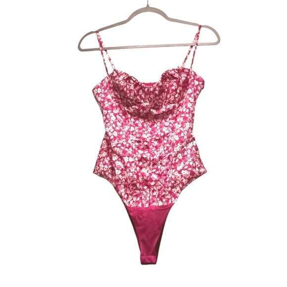Zara Pink Floral Corset Bodysuit Barbiecore One Piece Blogger Favorite‎ Size S - Picture 1 of 5